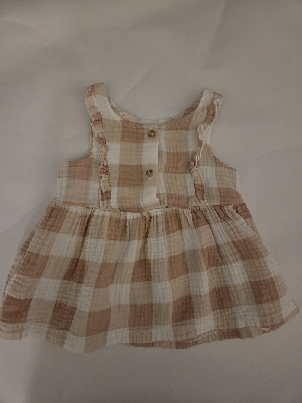 Neutral Plaid Ruffle Tank Top for Kids